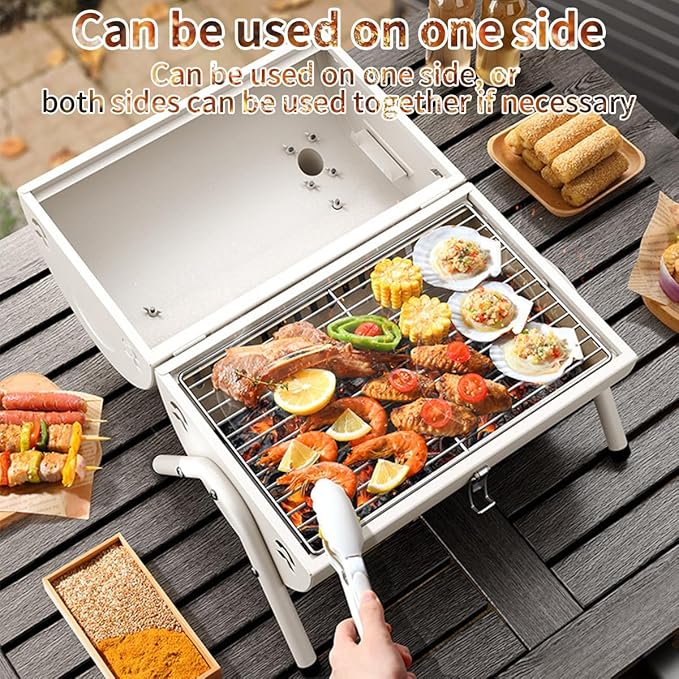 Omira Portable BBQ Grill, Foldable Grill, Camping Picnic Grill, Portable Folding BBQ Set, Comes with Organizer for Home Party, Outdoor Cooking, Picnic, Camping