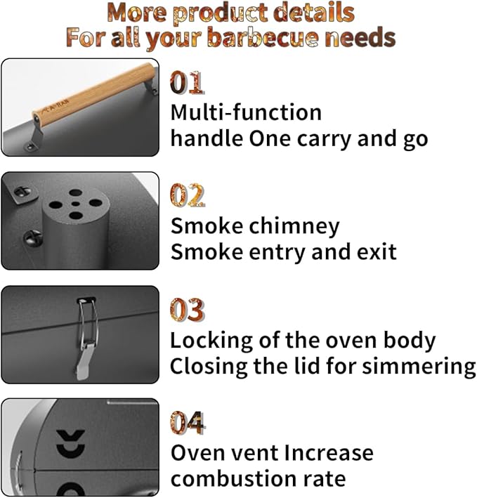Omira Portable BBQ Grill, Foldable Grill, Camping Picnic Grill, Portable Folding BBQ Set, Comes with Organizer for Home Party, Outdoor Cooking, Picnic, Camping