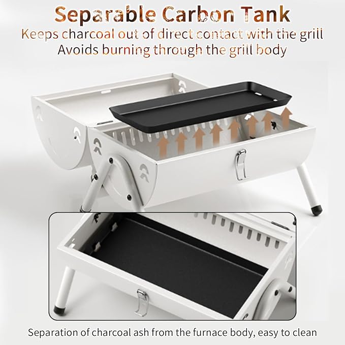 Omira Portable BBQ Grill, Foldable Grill, Camping Picnic Grill, Portable Folding BBQ Set, Comes with Organizer for Home Party, Outdoor Cooking, Picnic, Camping