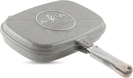 Life Smile 36cm Double Smart Grill Pan - Multi-Layer Granite Non-Stick Coating with Magnetic Handle - Flip Grill Pan | Multi-Stove Compatibility (Black)