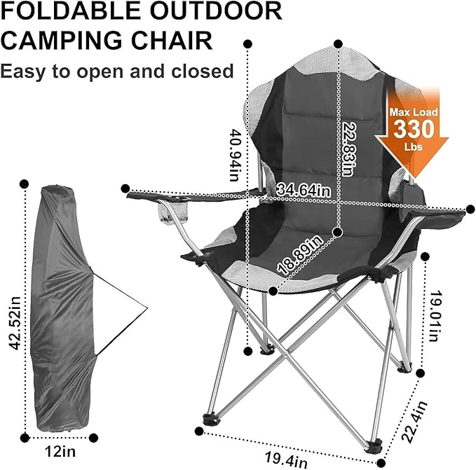 Go2Camps Folding Camping Chair with High Quality Cup Holder (Grey) | Sadow Chair | Folding Chair | Garden Chair | Fishing Chair | Travel Chair | Picnic Chair & Party Chair