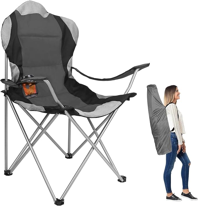 Go2Camps Folding Camping Chair with High Quality Cup Holder (Grey) | Sadow Chair | Folding Chair | Garden Chair | Fishing Chair | Travel Chair | Picnic Chair & Party Chair