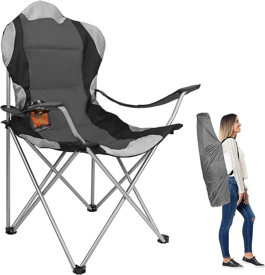 Go2Camps Folding Camping Chair with High Quality Cup Holder (Grey) | Sadow Chair | Folding Chair | Garden Chair | Fishing Chair | Travel Chair | Picnic Chair & Party Chair