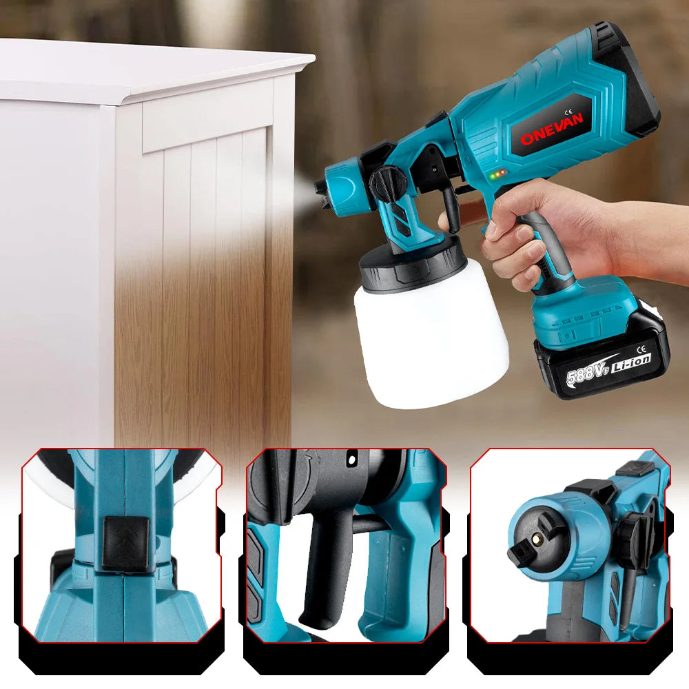 Electric Spray Gun Cordless Paint Sprayer with 2 Batterys