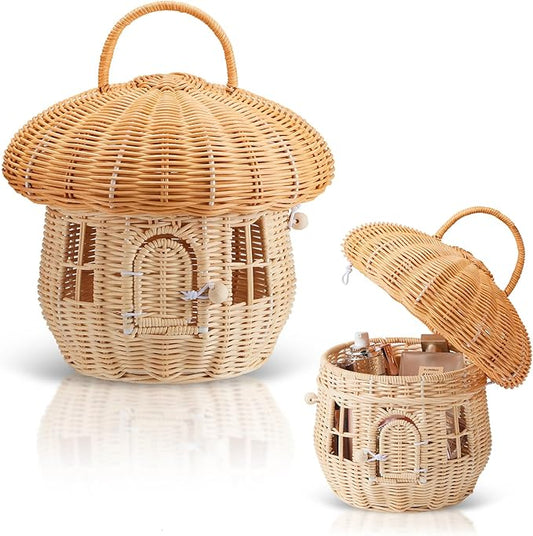 Tinybrooks Handmade Mushroom Wicker Storage Basket for Outdoor, Kids, Decor, Photography Props