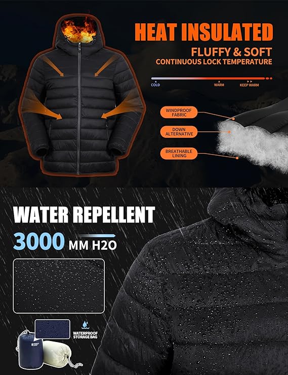 Pioneer Camp Men's Lightweight Stackable Jacket, Thermal Insulated Puffer Winter Jacket with Hood, Winter Puffer Jacket for Running and Travel
