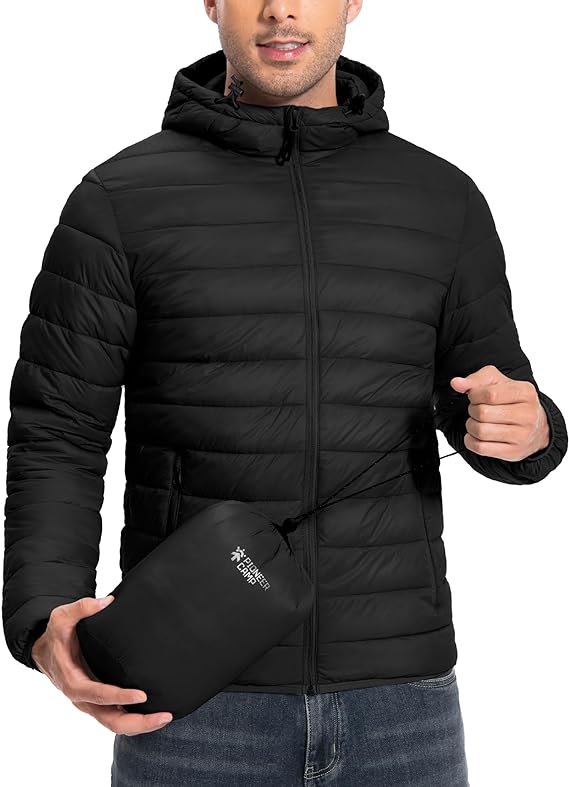 Pioneer Camp Men's Lightweight Stackable Jacket, Thermal Insulated Puffer Winter Jacket with Hood, Winter Puffer Jacket for Running and Travel