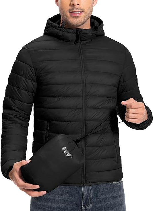 Pioneer Camp Men's Lightweight Stackable Jacket, Thermal Insulated Puffer Winter Jacket with Hood, Winter Puffer Jacket for Running and Travel