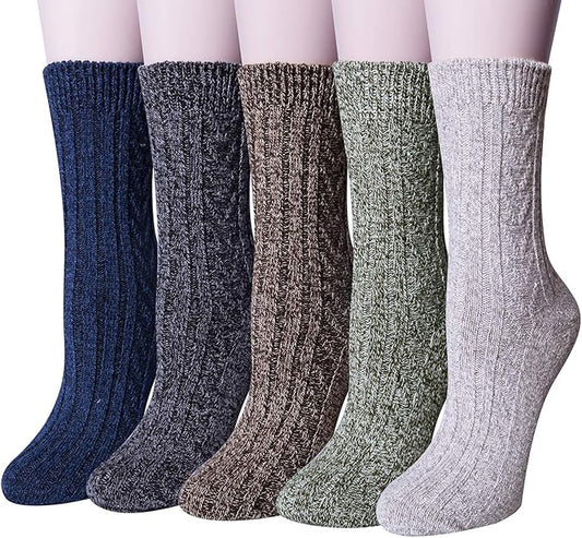 SIOSI 5 Pack Women's Winter Socks Warm Thick Knitted Soft Wool Vintage Casual Design Gifts
