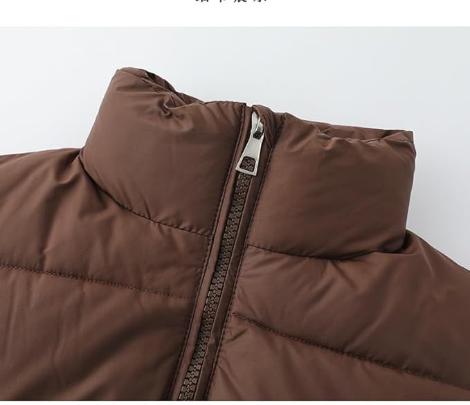 Women's Short Puffer Jacket Full Zip Stand Collar Short Winter Coat with Pocket