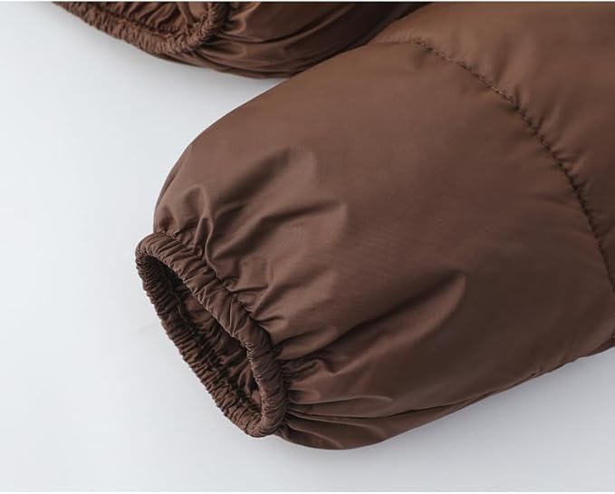 Women's Short Puffer Jacket Full Zip Stand Collar Short Winter Coat with Pocket