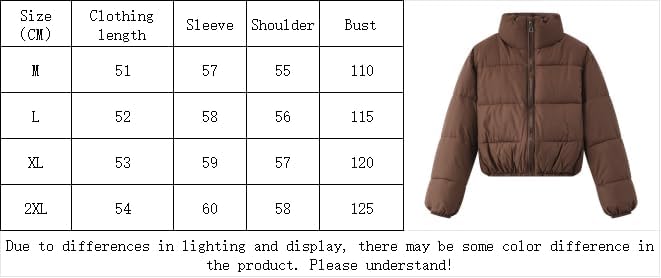 Women's Short Puffer Jacket Full Zip Stand Collar Short Winter Coat with Pocket