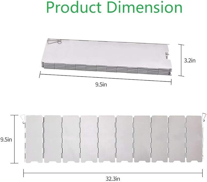 بروبيروس® غطاء واقي لموقد التخييم، 10 الواح من الالومنيوم قابل للطي ومقاوم للرياح لموقد التخييم، حامل مقاوم للرياح لموقد الغاز المحمول مع شنطة برباط من النايلون، ملحقات التخييم