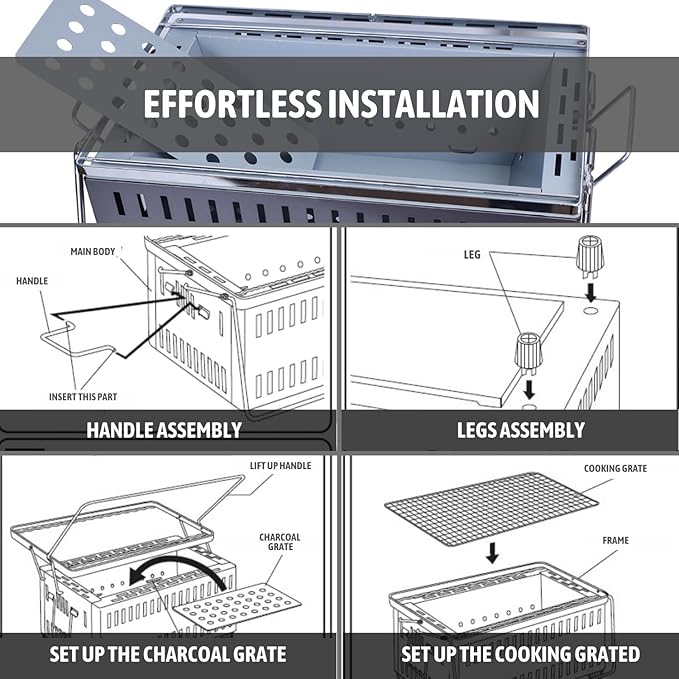 بروكامب شواية فحم لسطح الطاولة - 35 سم × 21 سم | طبخ لشخص او شخصين | شواء صنع ياباني مع شواية قابلة للرفع | شواية محمولة مقاومة للصدا | شواية مدخنة كباب للتخييم في الهواء الطلق والطبخ في الفناء