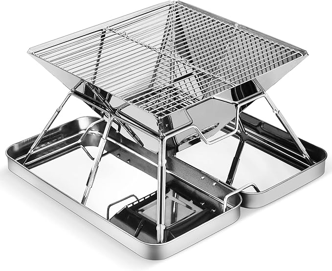 Most Now Camping Grill, Portable Folding Charcoal Grill, Backpacking BBQ Grill, Heavy Duty Fire Pit Grill with Carry Bag for Outdoor Cooking, Fire Pit, Backyard