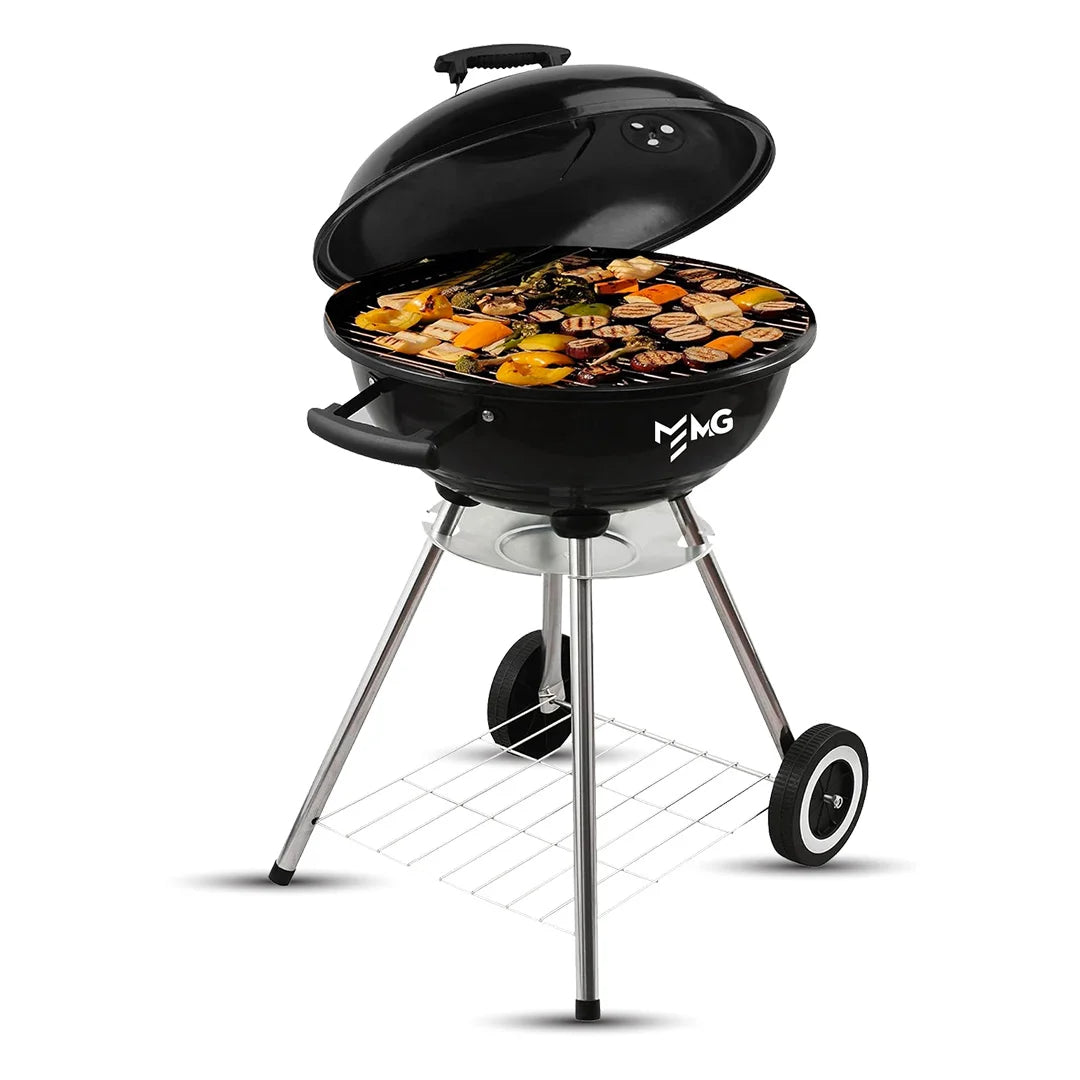 MG Round Grill with Foldable Stand Easy to move with wheels for easy movement